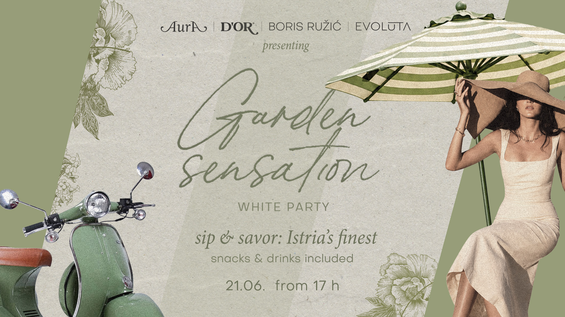 Garden Sensation White Party on 21 June from 17 h. Snacks and drinks included.